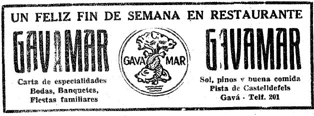 Anunci del Restaurant Gavamar de Gav� Mar publicat al diari LA VANGUARDIA (29 de Mar� de 1958)